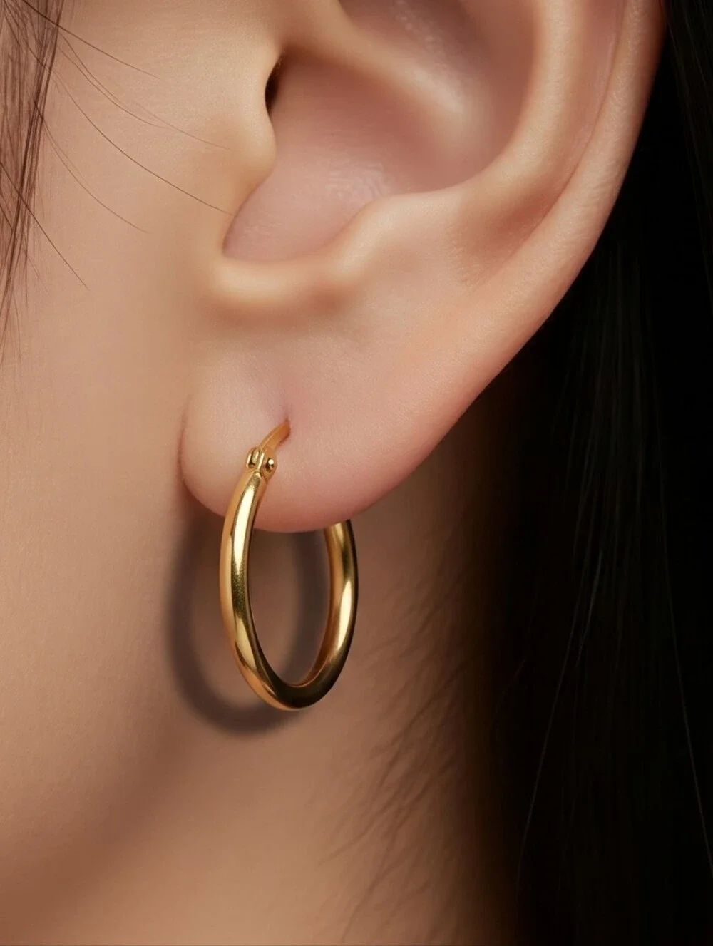 20mm Smooth Gold Hoop Earrings Stainless Steel Hinged Minimal Classic Jewelry